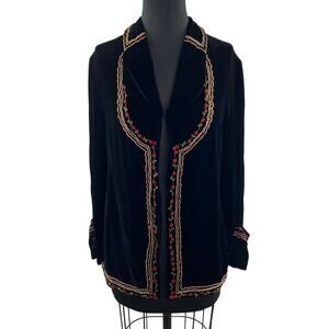Vintage VIVIENNE TAM Velour Embroidered Jacket Black Floral Trim Long Sleeve